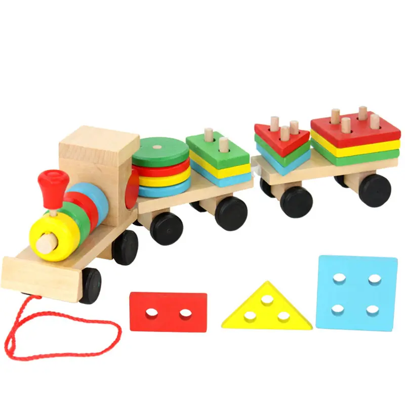 ילדי מונטסורי ארוך רכבת סטי משחק לשחק חינוכי עץ אבן בניין צעצועי עץ