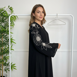 High Quality Luxury Polyester Women Modest Tie Dye Purple Abaya <b>Dress</b> Floor Length Loose <b>Long</b> <b>Sleeve</b> with <b>Black</b> Trim Eid Ramadan - Product Image 1