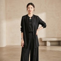 Manteau en soie de mûrier 100% légère et décontractée, noir, taille personnalisée, à manches mi-longues, ouvert sur le devant, confortable, en soie Gambiered, avec boutons