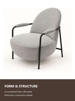 Fauteuil lounge moderne en tissu gris, fauteuil d'appoint rembourré avec cadre en métal noir, fauteuil de lecture à dossier bas pour salon