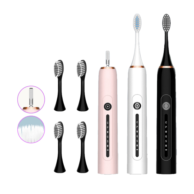 6 Working Modes Rechargeable Portable Sonic Electric Toothbrush IPX7 Adult Use Travel Electronic Toothbrush with 5 Soft Bristle