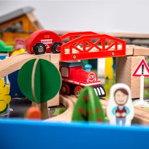 Juego de construcción de pista de tren de madera 108 piezas escena simulación chico juguete tren de madera juego de juguete para niños