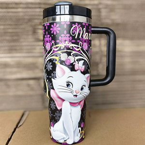 Factory Supply Custom Logo 40oz Stainless Steel Tumbler with Handle&<b>Straw</b> Rainbow Plated Powder Coated Travel Mug with Lid - Product Image 3