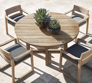 Nuovo disegno del giardino <span class=keywords><strong>esterno</strong></span> handcrafted robusta di lusso teak tavola rotonda set di 4 posti mobili in legno - Product Image 1