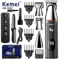 Tondeuse à cheveux sans fil Kemei KM-5857 IPX6, tondeuse à barbe, tondeuse pour le nez et les oreilles, tondeuse corporelle, rasoir électrique, kit de toilettage pour homme 5 en 1