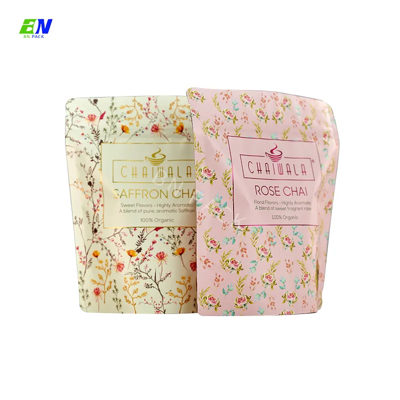 Custom Printed Matte Eco Friendly Flower Tea Food Package Pouch Biodegrade Stand Up Zipper Bag