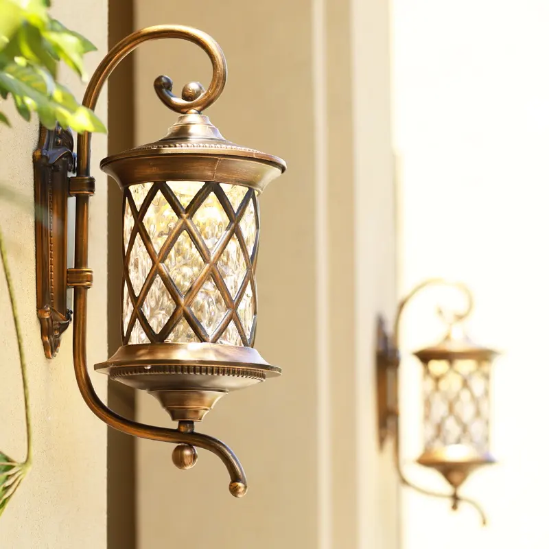 Outdoor ip65 waterproof led wall lamp brushed antique brass decorative vintage luxury outdoor wall lamp for garden balcony