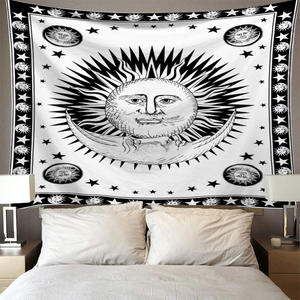 Tenture murale indienne en tissu, tapisserie psychédélique avec Mandala, soleil, lune, Tarot, sorcellerie - Product Image 2