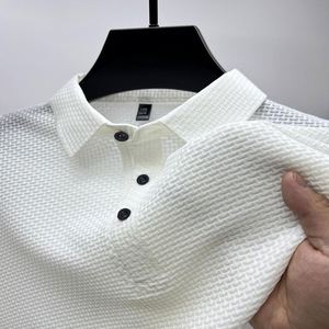 T-Shirt a maniche corte in Mesh di fascia alta in seta di ghiaccio da uomo con colletto estivo tinta unita <span class=keywords><strong>nuova</strong></span> <span class=keywords><strong>Polo</strong></span> scorrevole - Product Image 6