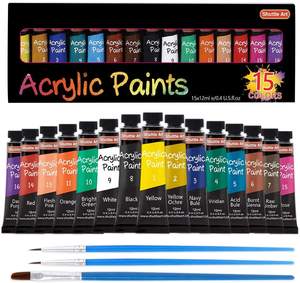 Peinture acrylique de qualité artistique 24 couleurs, kit d'art DIY avec pinceaux pour toile, bois, argile, tissu, céramique, artisanat - Product Image 5