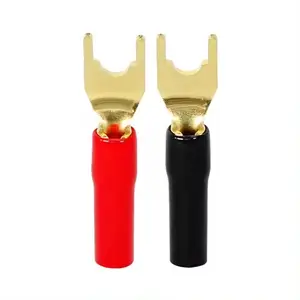 Rubber Y Spade Banana Male Plug Audio Cable Connector Gold / Rhodium / Red Copper Plated