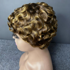 Peluca de Cabello Remy <span class=keywords><strong>Corto</strong></span> para Mujer, Estilo Elfo, Rubio Transparente, Resistente al Calor, Grado 12A, Calidad de Exportación - Product Image 4