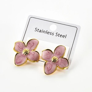 1 Paire de Boucles d'Oreilles Clous Vintage Françaises à Fleurs, Plaqué Or, Acier Inoxydable, Grandes Fleurs Colorées, Émail, Cadeau pour Femme, Mariage - Product Image 5