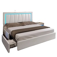 King-Size-Bettgestell, Plattformbett mit 4 Schubladen, LED-Beleuchtung, USB- und Typ-C-Anschluss