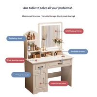 Coiffeuse de chambre principale moderne et minimaliste couleur crème, avec tiroir intégré et panneau de rangement compact et tendance