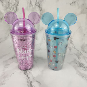 <span class=keywords><strong>Taza</strong></span> de agua de plástico de <span class=keywords><strong>Mickey</strong></span>, vaso con orejas de ratón, vaso de viaje con tapa de cúpula y paja - Product Image 4