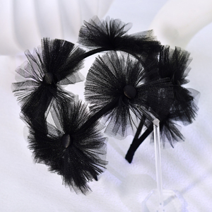 YouLaPan Squisita Fascia per Capelli Nera Artigianale con Fiori in Rete, Fascia Larga Floreale in Tulle Voluminoso per Addio al Nubilato a Tema Scuro A436 - Product Image 5