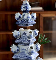 Vase pagode en céramique bleu et blanc, fait main, style chinois traditionnel, vase à fleurs en porcelaine pour la décoration de la maison