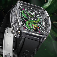 Montre automatique squelette transparente Bonest Gatti pour homme, bracelet en fluororubber souple, lumineuse, étanche, mécanique, BG6004