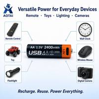 Baterai Li-ion Isi Ulang USB Type-C OEM Custom AA 1.5V 2400mWh untuk Pengontrol Game, Keyboard Nirkabel, dan Mouse