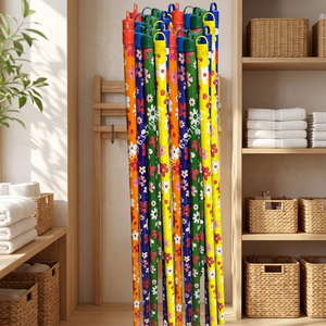 ASIAWOOD Wooden Handle Eucalyptus Broom Stick PVC Flagged Bristle Flower Design Straight Easy Clean Home Use Direct Factory Sale - Product Image 1