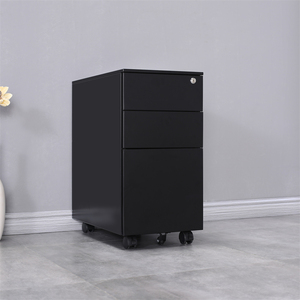 Minimalist Black 3 <b>Drawer</b> Metal <b>Filing</b> Cabinet With Key Lock For Home Office Use - Product Image 3