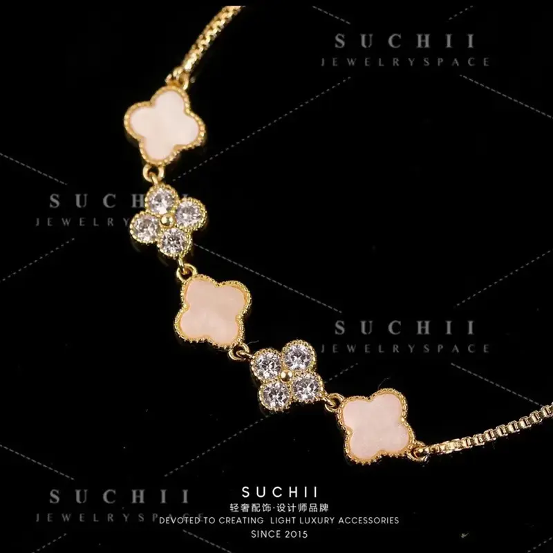 Shell Four Leaf Clover Women Bracelet Light Luxury Diamond Inlaid High Quality Niche