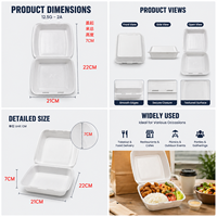 Boîte à lunch jetable en mousse à compartiment unique de 8 pouces 2A pour hamburgers, plateau en mousse pour aliments, conteneur en mousse