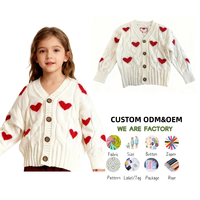 Cardigan en tricot blanc doux pour fille, 100% coton, pour la Saint-Valentin, avec boutons, motif de cœurs rouges, vêtements pour bébé