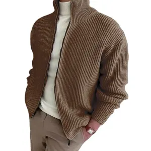 Maglione con cerniera da uomo lavorato a costine in maglia cardigan lavorato a maglia giacca cardigan maglione lavorato a maglia personalizzata