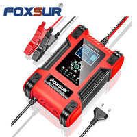 Cargador de Batería de Coche FOXSUR Completamente Automático 12V 12A con Pantalla Digital, Cargador de Reparación por Pulsos de Potencia para Baterías de Plomo-Ácido Húmedas y Secas