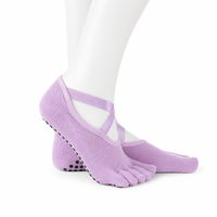 Chaussettes de yoga antidérapantes pour femmes avec grip, chaussettes de Pilates, de barre et de ballet à cinq doigts séparés avec sangles élastiques croisées