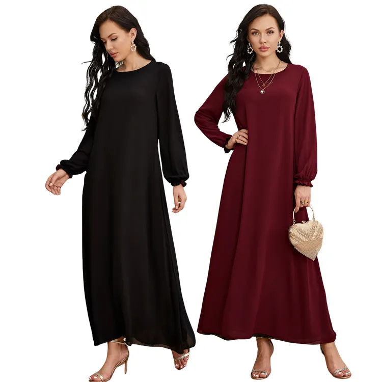 2022 Hot Design Reversible Basic Versatile Robe Premium Pearl Chiffon Double Layer Abaya Maxi Dress Dubai Arab Party Dress