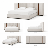 Lit plateforme moderne japonais en bois massif sculpté à la main avec capitonnage vertical, ensemble de meubles haut de gamme pour chambre principale d'hôtel