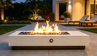 Brasero au gaz naturel autoportant avec taille réglable, construction en acier Corten, usage extérieur intensif, garantie 5 ans