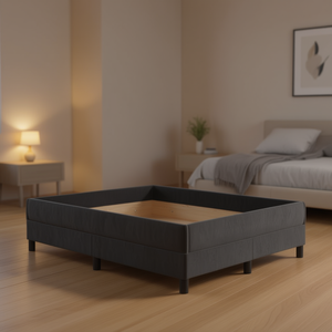 โครงเตียงหุ้มผ้ากำมะหยี่สีเทาเข้ม ดีไซน์ทันสมัย ทำจากไม้อัด - Product Image 2