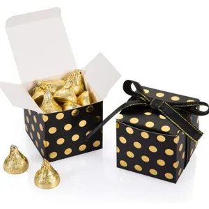Özel Logo ucuz toptan siyah düğün Favor hediye kutusu altın noktalar katlanır şeffaf şeker çikolata davranır hediye kutuları