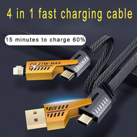Chaqueta de nailon de carga rápida 4 en 1 Cable de carga USB Transferencia DE DATOS Cables DE DATOS multifunción para carga de teléfono