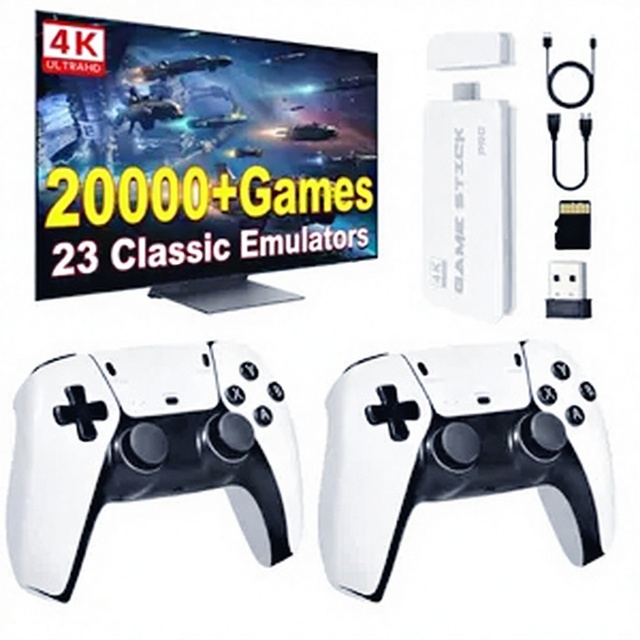 Portable M15 4K TV Game Stick with 2.4G Wireless Controllers, 20000 Retro Games, 64GB Video Game Console for PS1 GBA NES