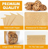 Sacs en papier épais refermables avec fermeture éclair, imprimés flexo, écologiques, avec fenêtre, pour l'emballage de biscuits, pains, bagels et pâtisseries