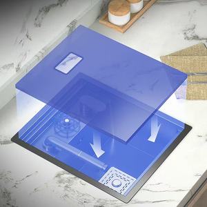 Évier de <span class=keywords><strong>cuisine</strong></span> encastré en acier inoxydable, fabrication industrielle, cuve unique, finition nano noire, robinet design moderne, garantie 5 ans, à poser sur comptoir - Product Image 3