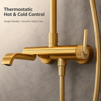 Système de douche thermostatique mural en or brossé, ensemble de douche à effet pluie 3 fonctions, douche à main moderne pour salle de bain