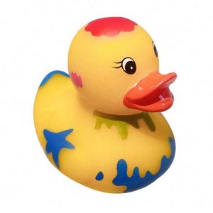Nouveau jouet de bain pour enfants, petit canard jaune avec graffitis créatifs, jouet aquatique sonore à presser en vinyle, fabriqué en plastique durable - Product Image 1