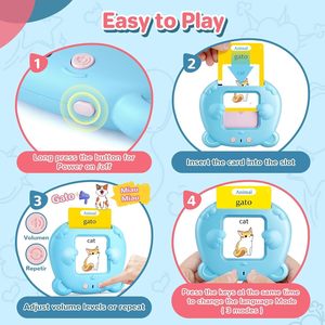Cartes flash parlantes espagnol-anglais en peluche pour tout-petits, jouets <span class=keywords><strong>Montessori</strong></span> d'apprentissage <span class=keywords><strong>bilingue</strong></span>, 224 mots fréquents, thérapie orthophonique pour enfants - Product Image 6
