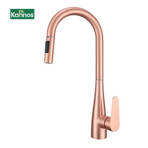 Robinet de cuisine moderne extractible en laiton or rose, eau chaude et froide - Product Image 1