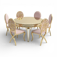 Table à manger en acier inoxydable avec plateau en verre trempé, design contemporain, durable et facile à nettoyer, idéale pour les événements, les hôtels, les mariages et la location.