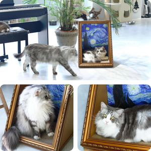 Cat Living in Famous Painting – Double-Sided Oil Painting Cat House with Scratcher Vintage Art Picture <b>Frame</b> Cardboard House - Product Image 3