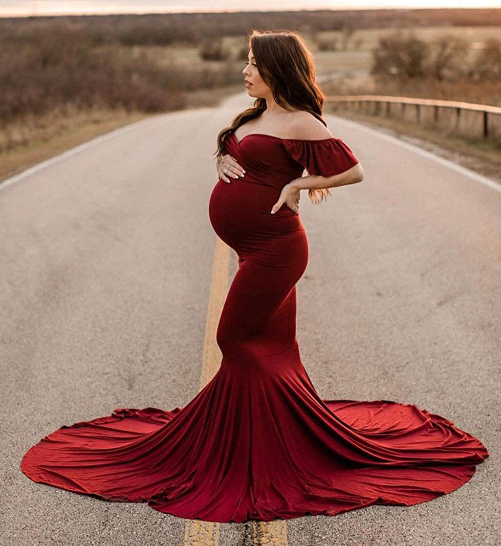 Vestidos de Maternidad Elegantes para Sesión de Fotos, Vestido Sexy con  Cuello en V y Hombros Descubiertos para Fotografía de Embarazo, Vestidos