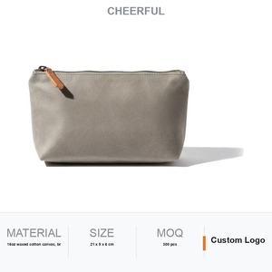 Estuche para lápices de lona encerada, bolsa plana con cremallera, base cuadrada, cremallera de latón, tirador de cuero, logotipo personalizado, regalo - Product Image 1