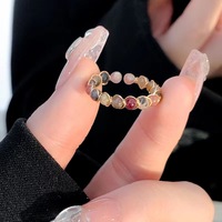 Verstellbare weibliche Öffnung Zeigefinger ringe Neue bunte natürliche Kristalls tein perlen Inlay Set Legierung für Verlobung feier